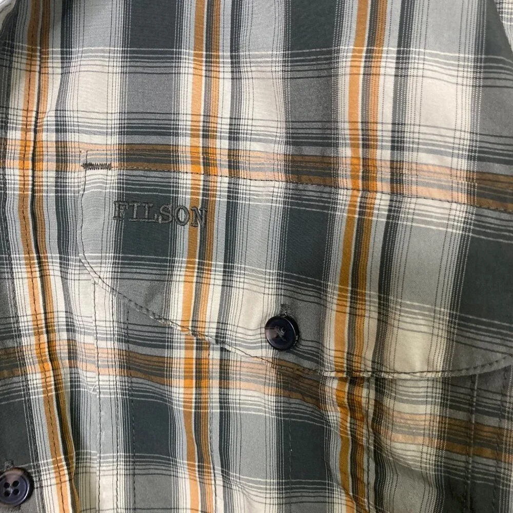 Filson Fishing Shirt Mens Small Twin Lakes Green Gold Plaid Lightweight Vented - Picture 4 of 11